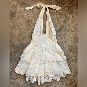 Love Shack Fancy white Deanna Halter Mini dress.  Size Large